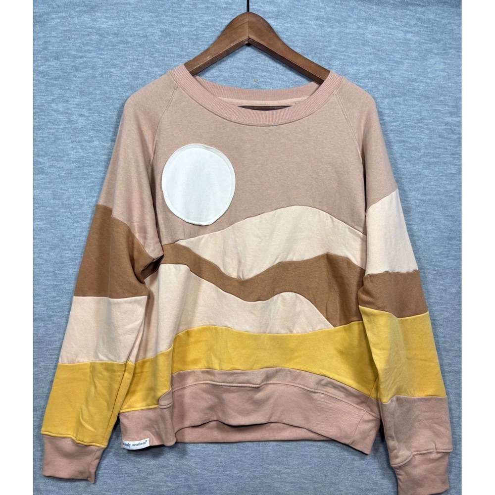 Simply Southern Collection Landscape Sun Moon Sweatshirt S Mauve Yellow